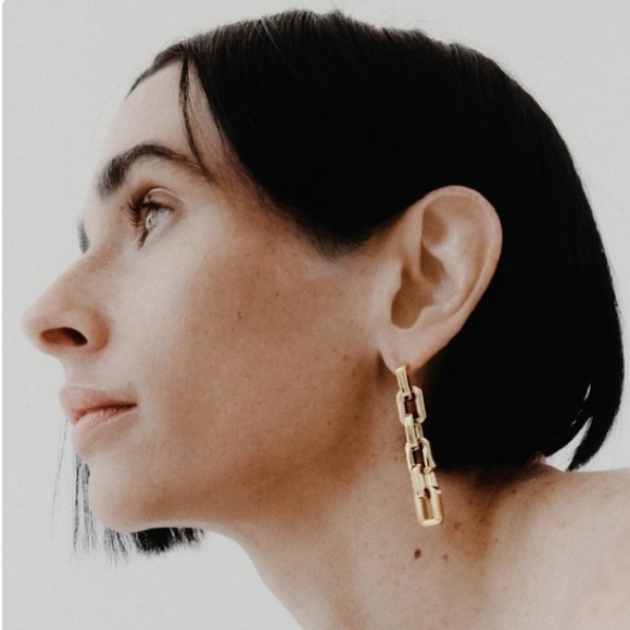 NEW Eddie Borgo Gold Supra Chain Link Post Earrings 2” Drop 12k Gold Vermeil - Picture 3 of 10